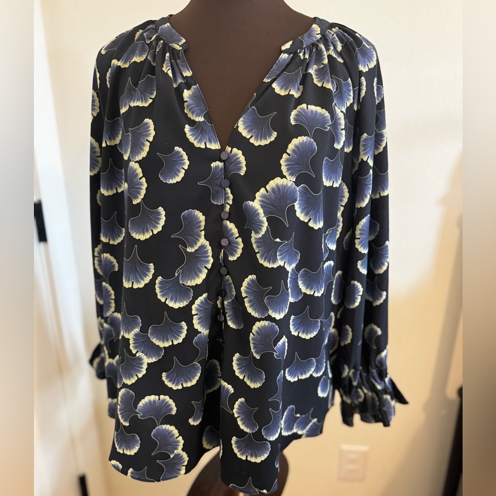 Navy and Blue Leaf Print Blouse, Traffic People brand, size M.